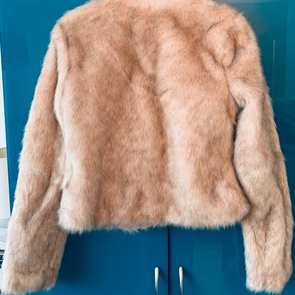 Express Light Pink Tan and Cream Faux Fur Coat - Picture 2 of 3